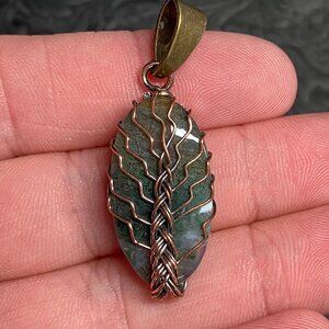 Moss Agate Wire Wrapped Tree of Life Pendant Stone Crystal Jewelry